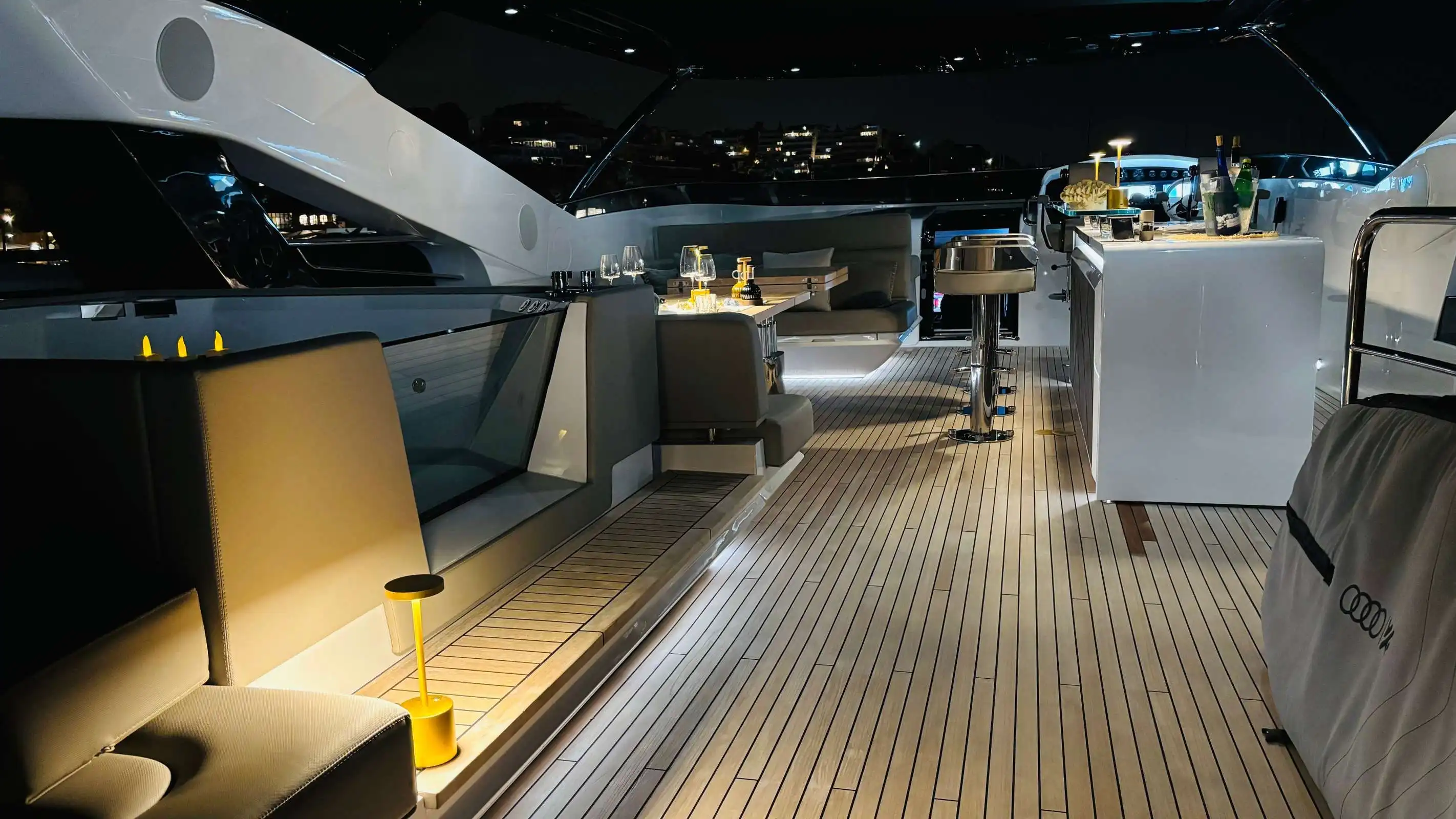 Flybridge of the Signature 95 at night